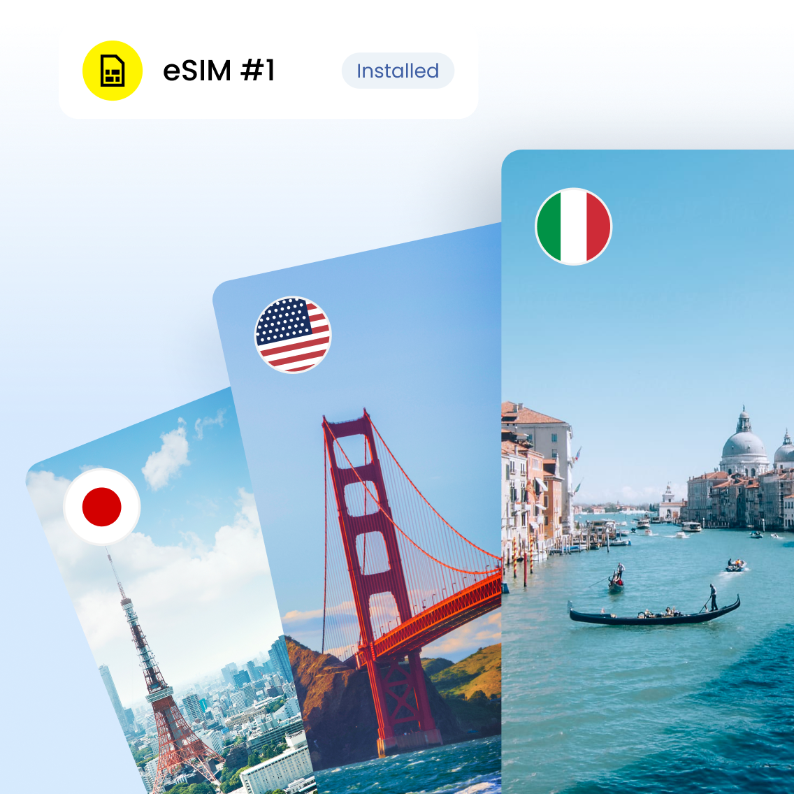 eSIM đã cài đặt, kích hoạt gói dữ liệu ngay tại điểm đến.
